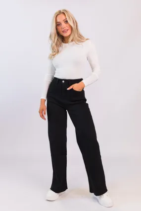 Kelsea Black Wash Wide Leg Jeans,Women Pants