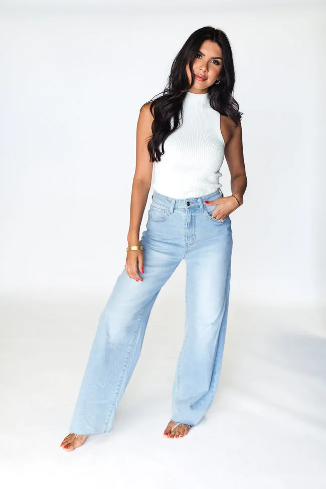 Kelsea Light Wash Wide Leg Jeans,Women Pants
