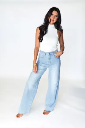 Kelsea Light Wash Wide Leg Jeans,Women Pants