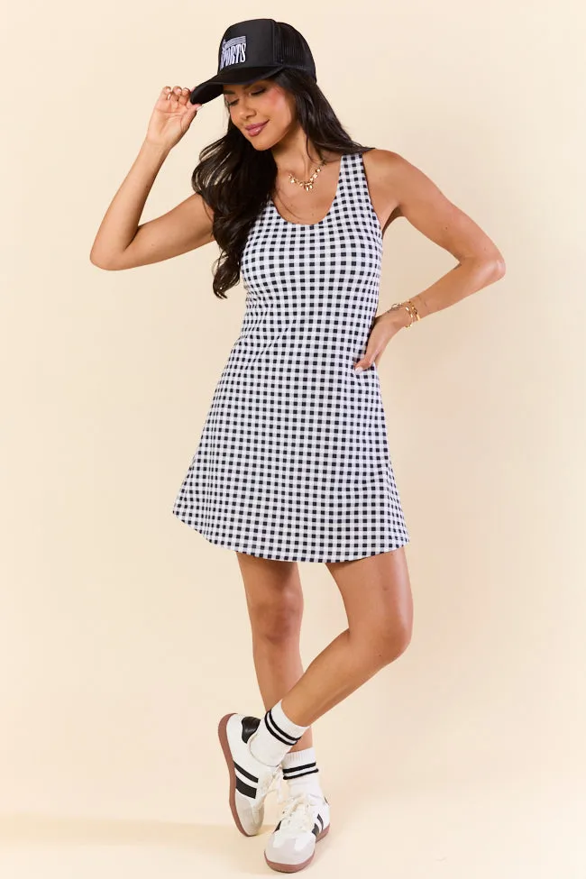 Kick It With Me Black Gingham Active Dress With Pull Down Shorts,Daily Outfit