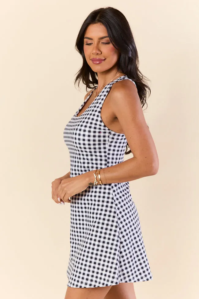 Kick It With Me Black Gingham Active Dress With Pull Down Shorts,Daily Outfit