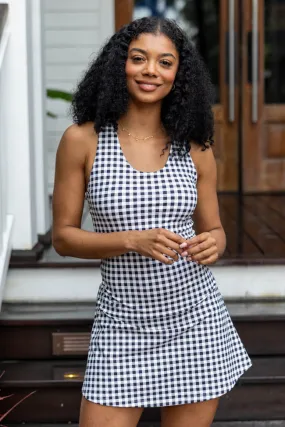 Kick It With Me Black Gingham Active Dress With Pull Down Shorts,Daily Outfit