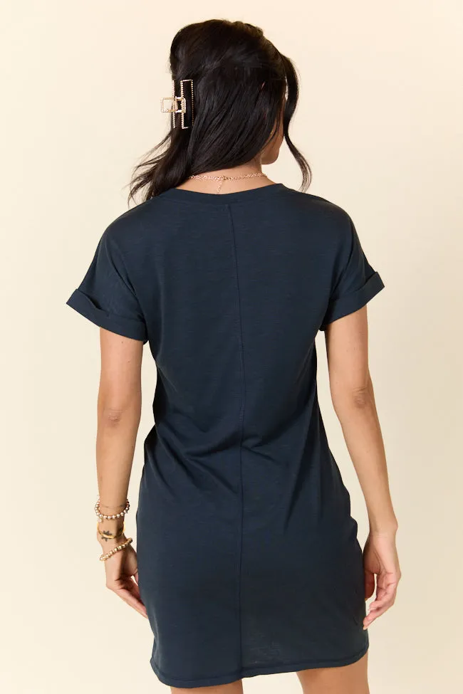 Knot My Type Dark Grey T-Shirt Dress SALE,Daily Outfit