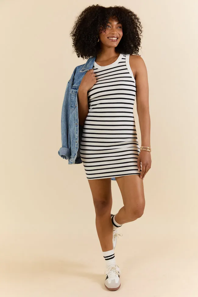 Lead The Way White and Black Striped Knit Dress,Daily Outfit