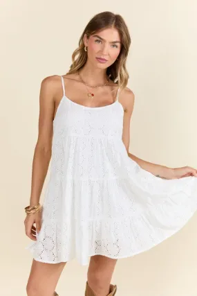 Let's Get Out Of Town White Flower Eyelet Mini Dress,Daily Outfit