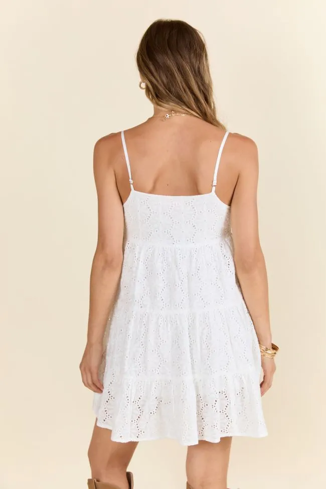 Let's Get Out Of Town White Flower Eyelet Mini Dress,Daily Outfit