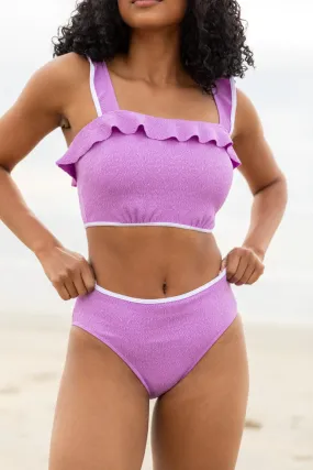 Let's Sea What Happens Purple Ruffle Detail Bikini Bottom SALE,Swimwear