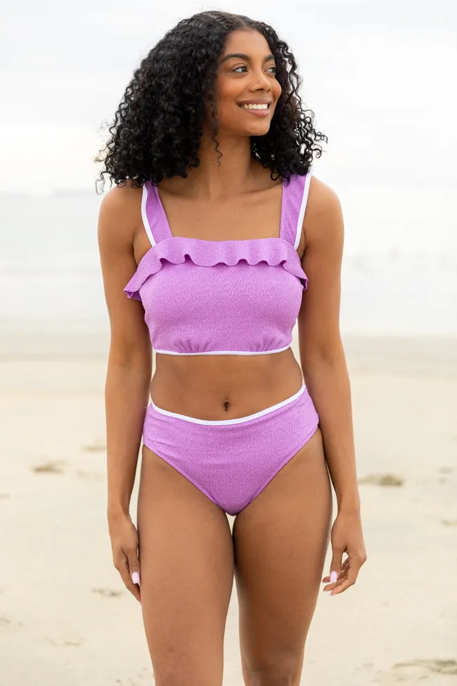 Let's Sea What Happens Purple Ruffle Detail Bikini Top SALE,Swimwear
