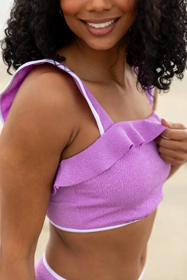 Let's Sea What Happens Purple Ruffle Detail Bikini Top SALE,Swimwear