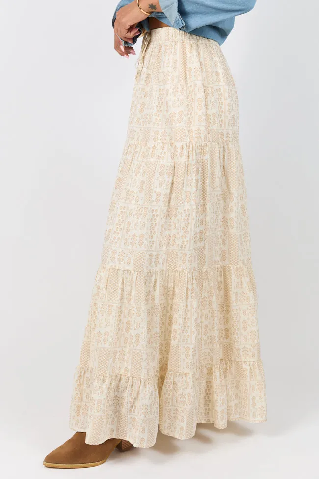 Life Is But A Breeze Ivory and Beige Printed Maxi Skirt,Women Skirts Comfort