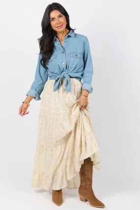 Life Is But A Breeze Ivory and Beige Printed Maxi Skirt,Women Skirts Comfort