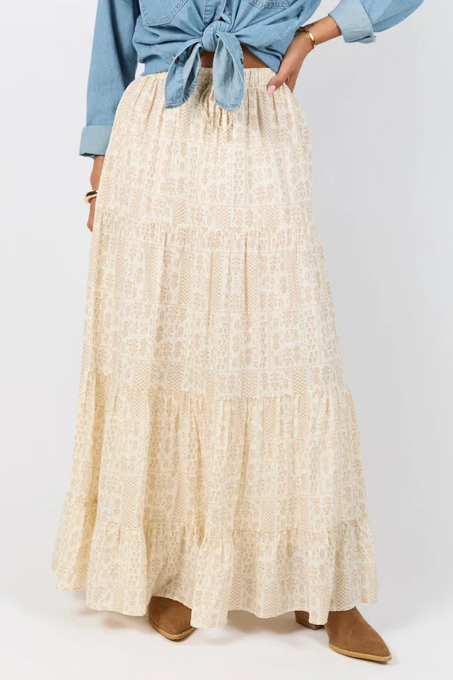 Life Is But A Breeze Ivory and Beige Printed Maxi Skirt,Women Skirts Comfort