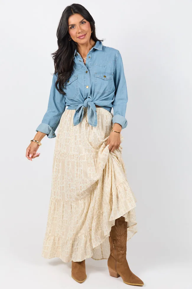 Life Is But A Breeze Ivory and Beige Printed Maxi Skirt,Women Skirts Comfort