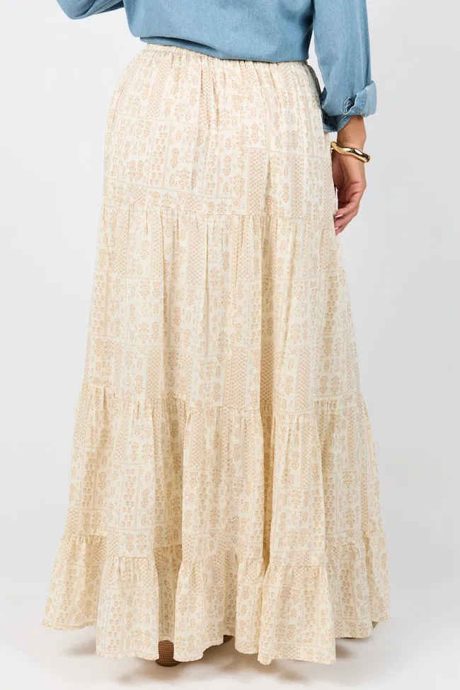 Life Is But A Breeze Ivory and Beige Printed Maxi Skirt,Women Skirts Comfort