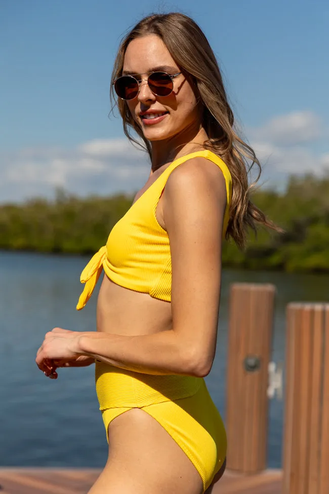 Living The Life Yellow Front Tie Ribbed Bikini Top SALE,Swimwear