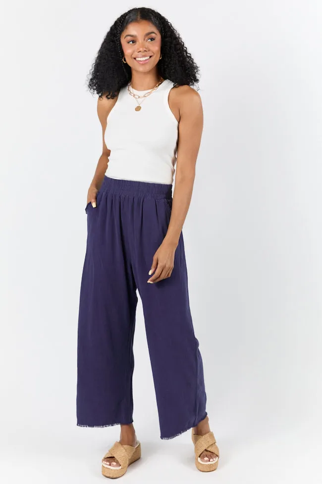Look Your Best Navy Frayed Detail Ankle Length Pants,Women Pants