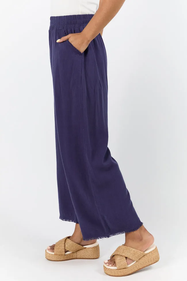 Look Your Best Navy Frayed Detail Ankle Length Pants,Women Pants