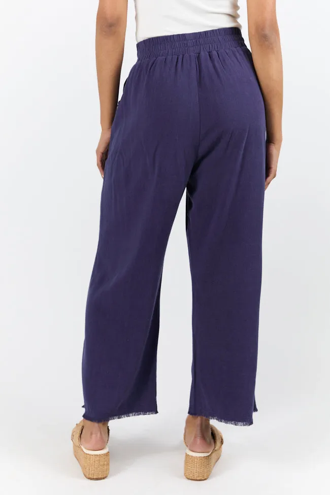 Look Your Best Navy Frayed Detail Ankle Length Pants,Women Pants