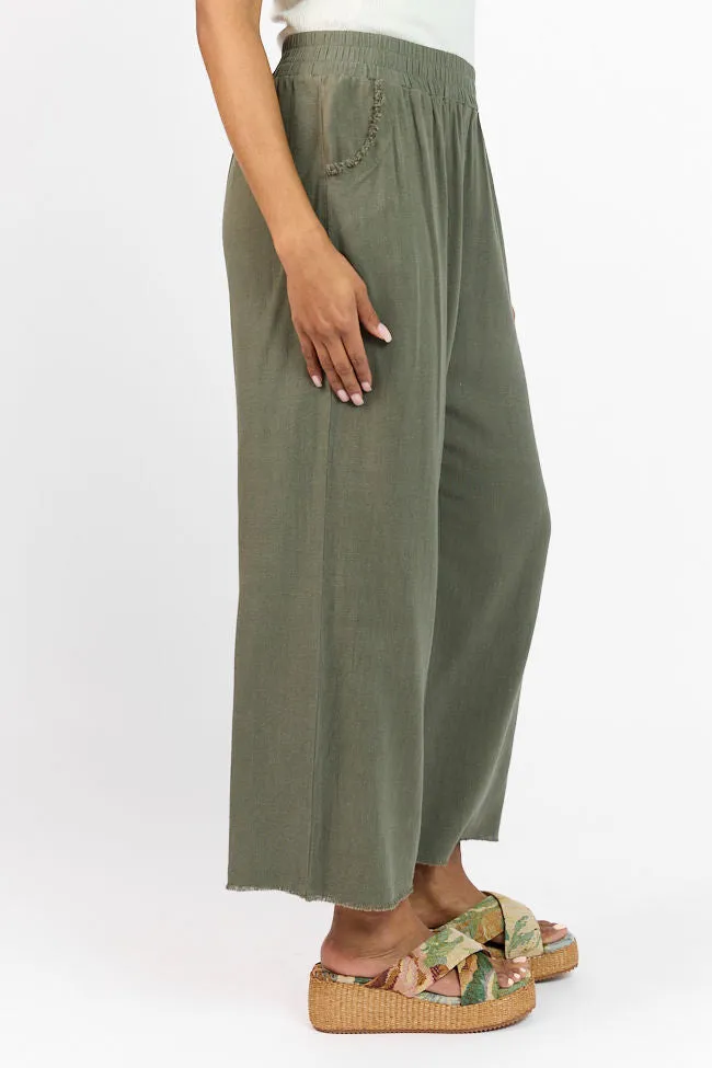 Look Your Best Olive Frayed Detail Ankle Length Pants,Women Pants