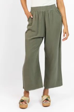 Look Your Best Olive Frayed Detail Ankle Length Pants,Women Pants