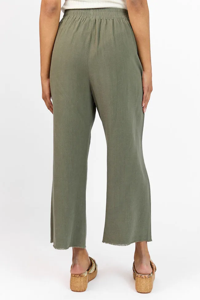 Look Your Best Olive Frayed Detail Ankle Length Pants,Women Pants