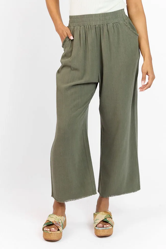 Look Your Best Olive Frayed Detail Ankle Length Pants,Women Pants