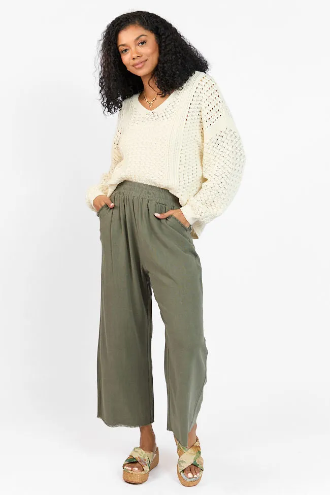 Look Your Best Olive Frayed Detail Ankle Length Pants,Women Pants
