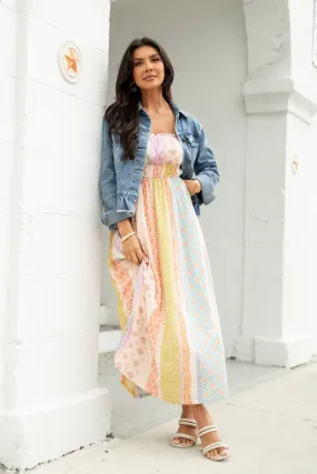Lovingly Yours Multi Patchwork Print Midi Dress,Daily Outfit