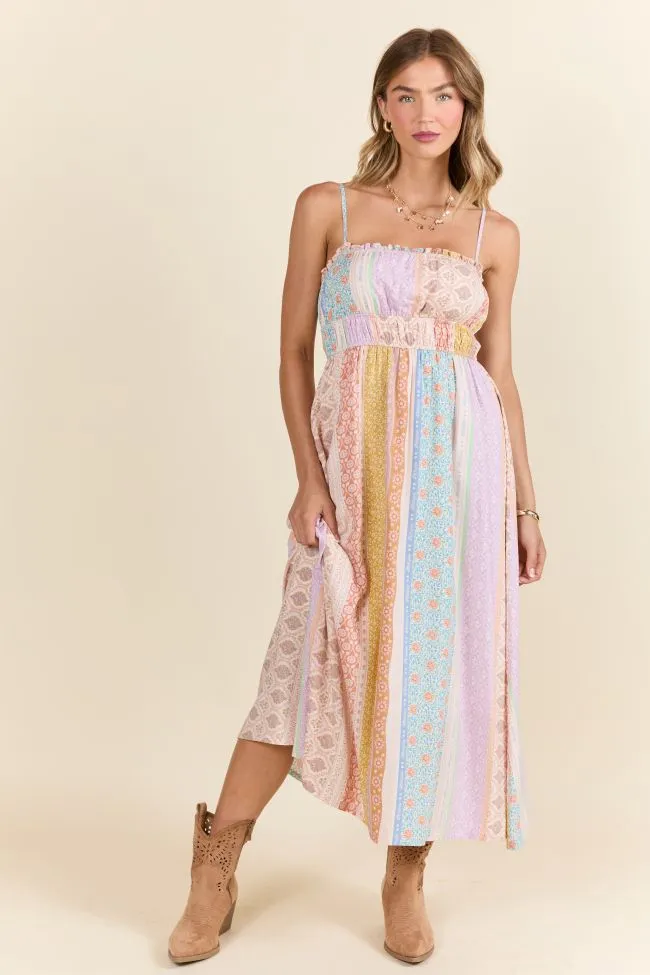Lovingly Yours Multi Patchwork Print Midi Dress,Daily Outfit