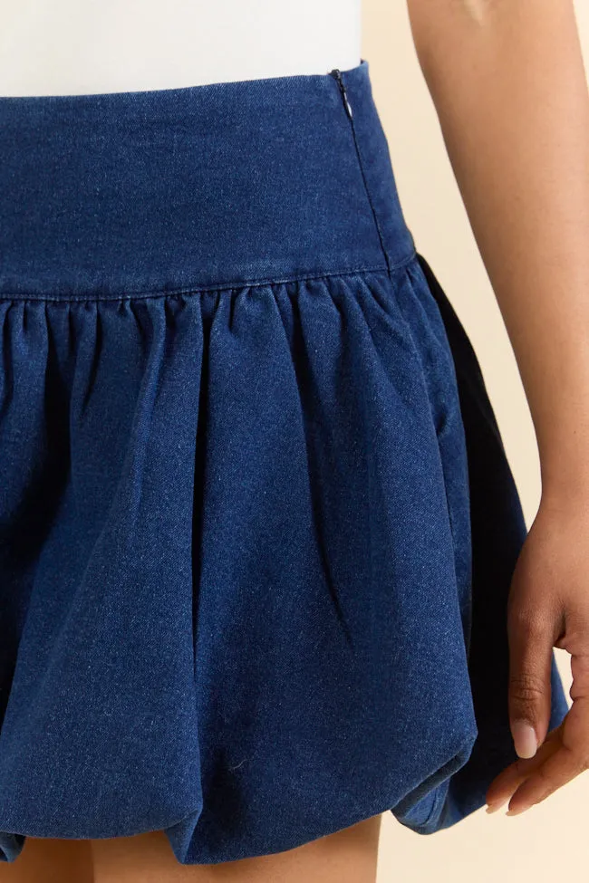 Lowcountry Luxury Dark Wash Bubble Hem Denim Skirt,Women Skirts Comfort