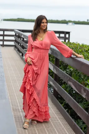 Lucky To Have You Coral Maxi Dress SALE,Daily Outfit