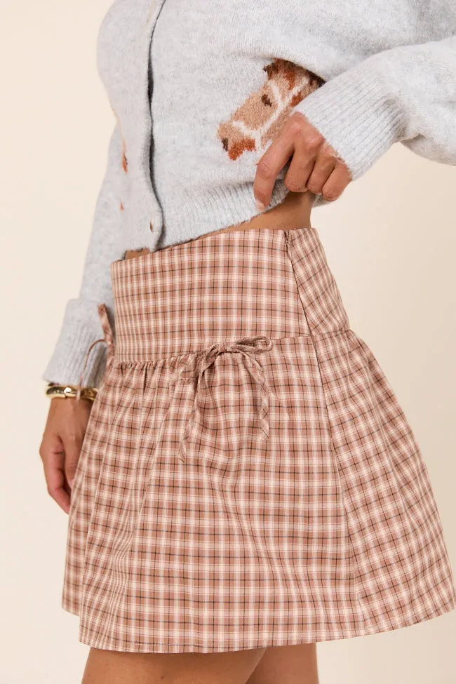 Lynette Brown Plaid Skirt,Women Skirts Comfort