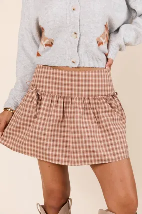 Lynette Brown Plaid Skirt,Women Skirts Comfort