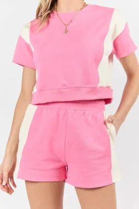 Make Or Break Pink and Ivory Contrast French Terry Shorts,Women Shorts