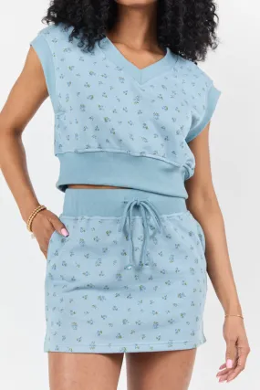 March On Blue Floral Print Knit Skirt,Women Skirts Comfort