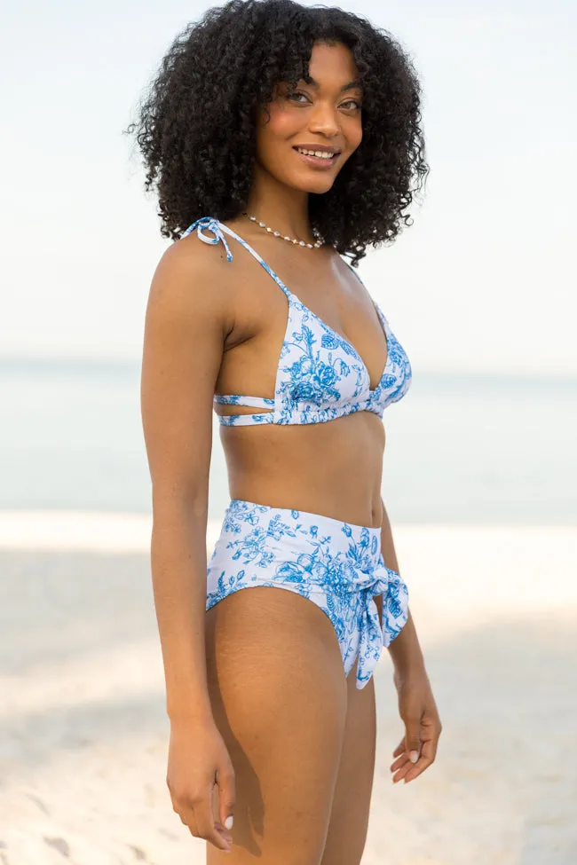 Marina Mood Blue and Ivory Vintage Floral Print Bikini Top,Swimwear