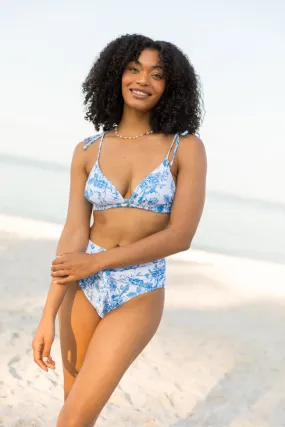 Marina Mood Blue and Ivory Vintage Floral Print Bikini Top,Swimwear
