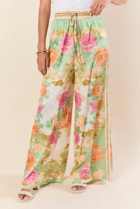 Meet Me In Paradise Satin Printed Multi Floral Pants,Women Pants