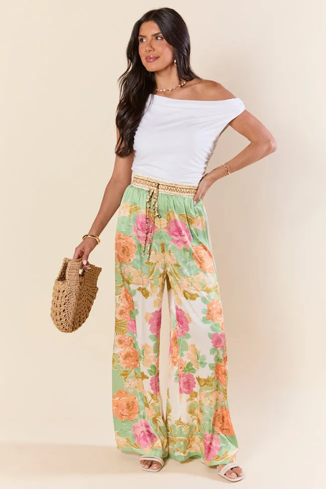 Meet Me In Paradise Satin Printed Multi Floral Pants,Women Pants