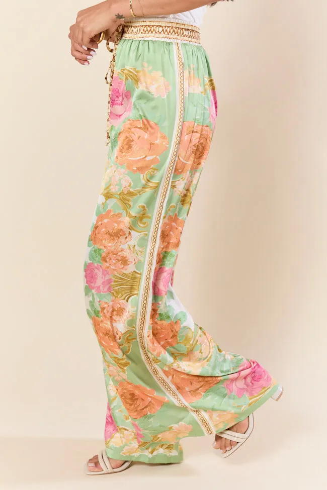 Meet Me In Paradise Satin Printed Multi Floral Pants,Women Pants