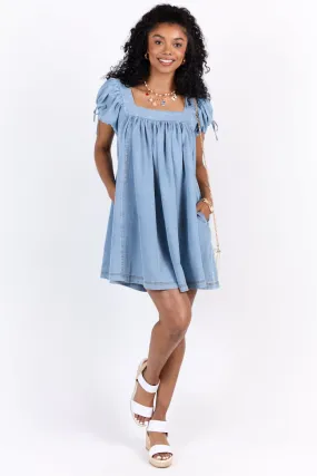 Meet Me Later Chambray Short Sleeve Swing Dress SALE,Daily Outfit