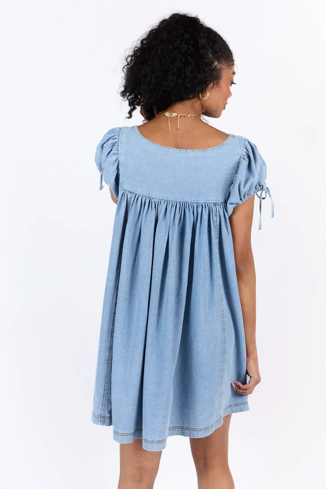 Meet Me Later Chambray Short Sleeve Swing Dress SALE,Daily Outfit