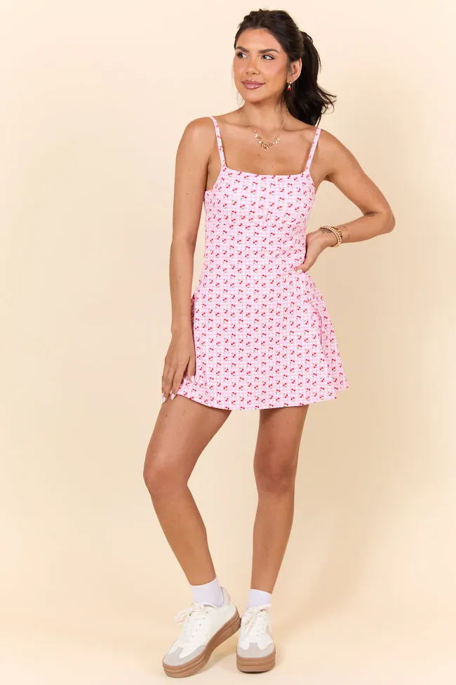 Midday Pick Me Up Pink Cherry Gingham A-Line Active Dress,Daily Outfit