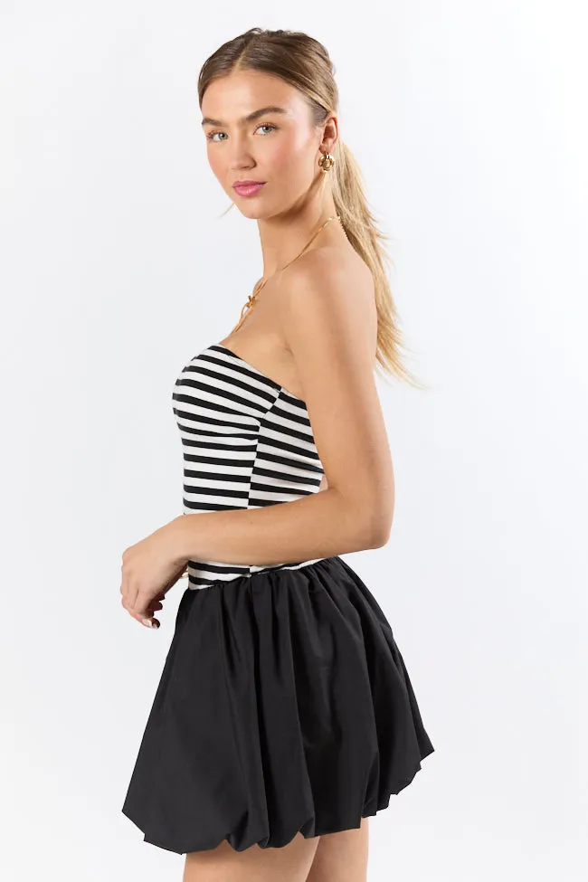 Moments Like This Black and White Striped Bubble Hem Dress,Daily Outfit