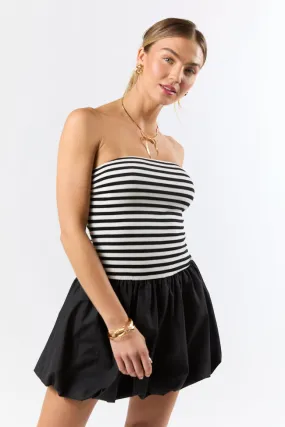 Moments Like This Black and White Striped Bubble Hem Dress,Daily Outfit