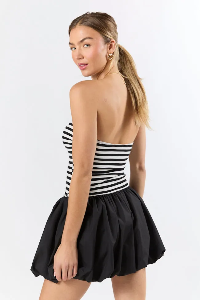 Moments Like This Black and White Striped Bubble Hem Dress,Daily Outfit