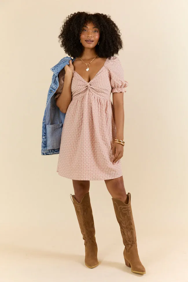 More Duets Dusty Pink Gingham Mini Dress,Daily Outfit
