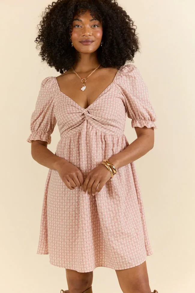 More Duets Dusty Pink Gingham Mini Dress,Daily Outfit