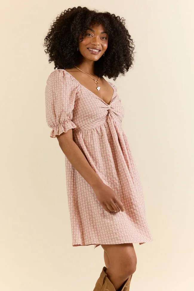 More Duets Dusty Pink Gingham Mini Dress,Daily Outfit
