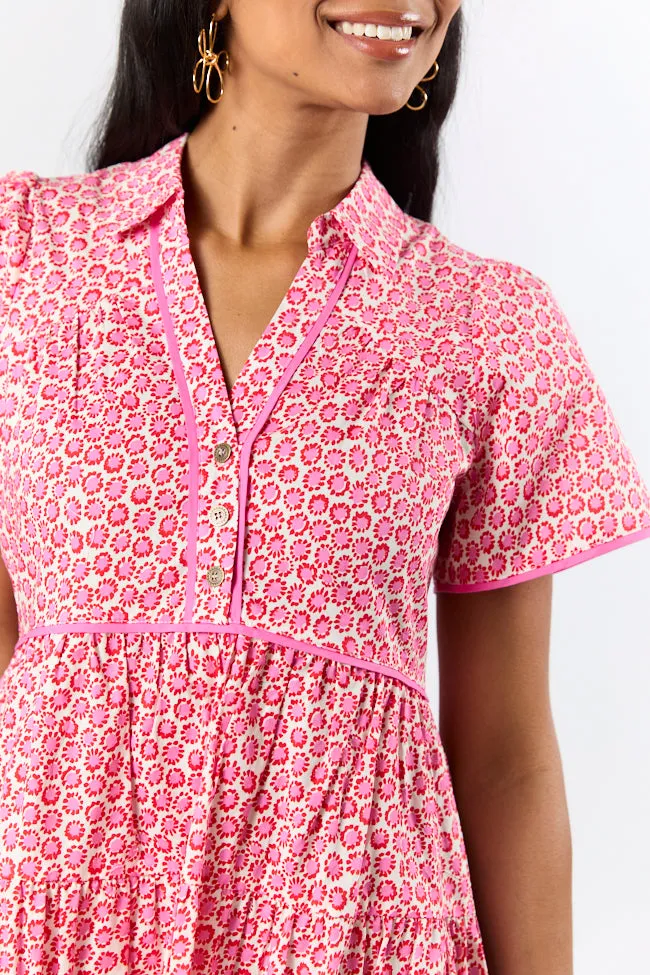 More Than Words Red and Pink Block Floral Shirt Dress SALE,Daily Outfit